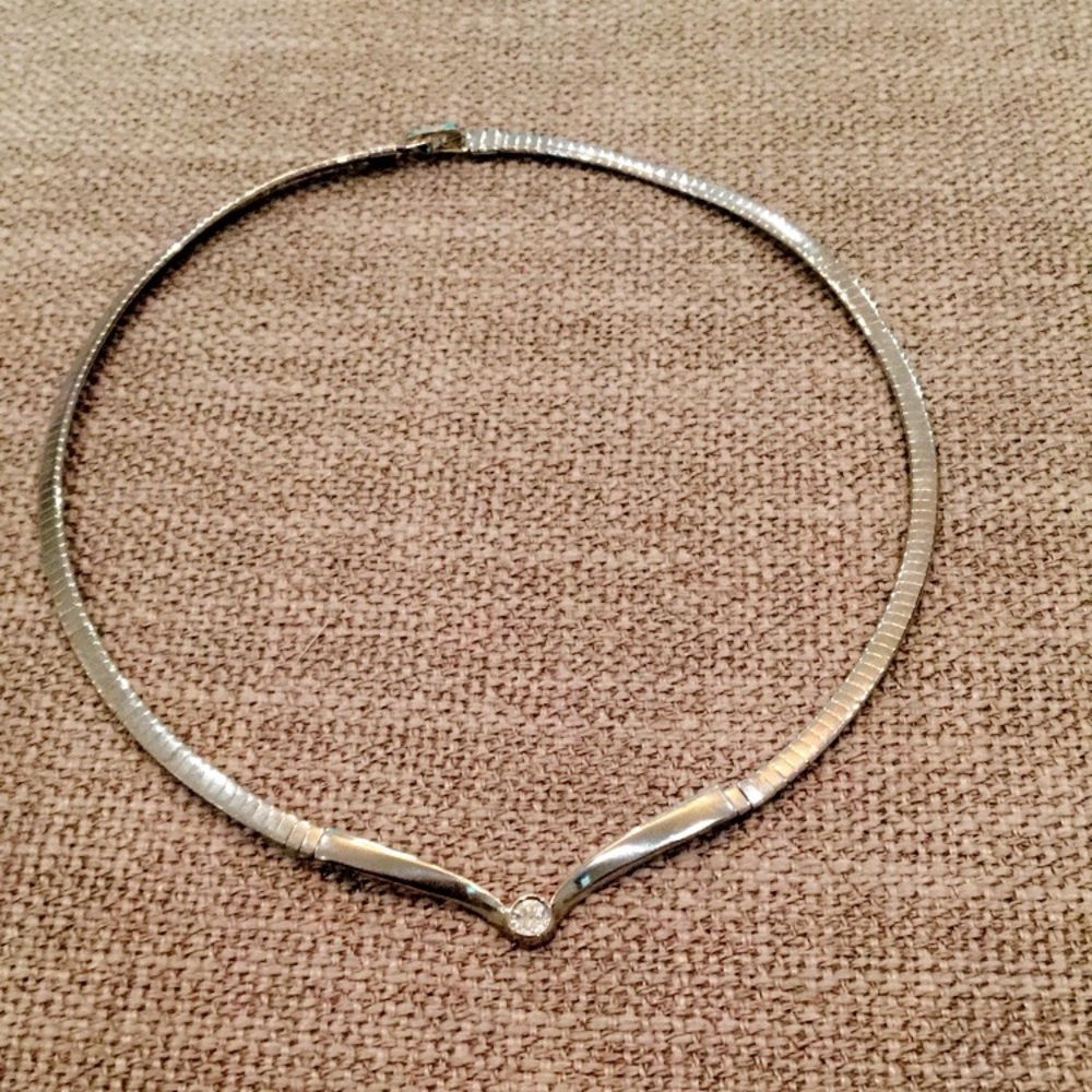 Silver Collar Statement Necklace With Crystal - image 1